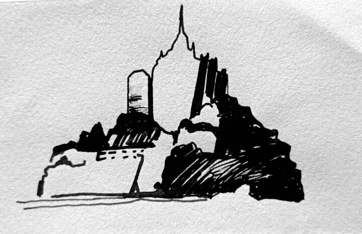 Desenho intitulada "Mont Saint Michel 4" por Laurence Médori, Obras de arte originais, Tinta