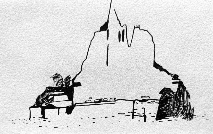 Desenho intitulada "Mont Saint Michel 5" por Laurence Médori, Obras de arte originais, Tinta