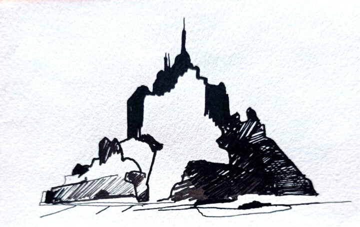 Desenho intitulada "Mont Saint Michel 6" por Laurence Médori, Obras de arte originais, Tinta