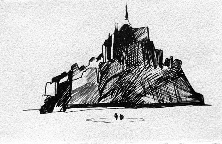 Desenho intitulada "Mont Saint Michel 7" por Laurence Médori, Obras de arte originais, Tinta