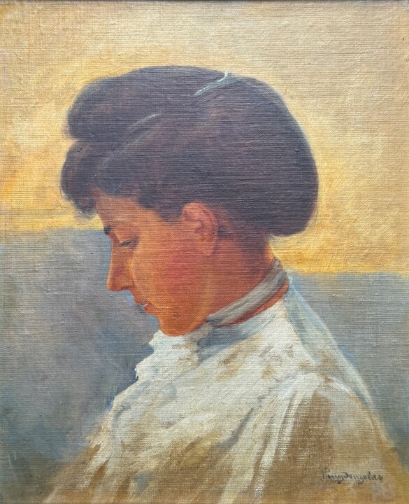 Perfil de mujer con blusa blanca Painting, 13x10.6 in