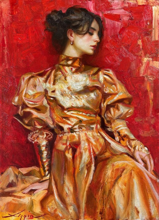 Painting titled "Gleam of Elegance" by Agshin Kazimov, Original Artwork, Oil