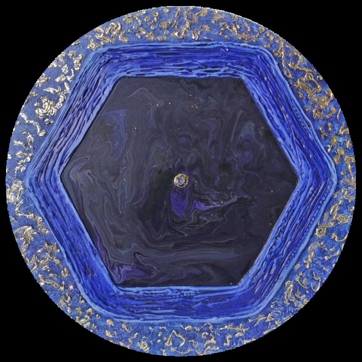Interior Saturn Round Canvas, Ultramarine Gold Space Portal 拼贴, 19.7x19.7 in