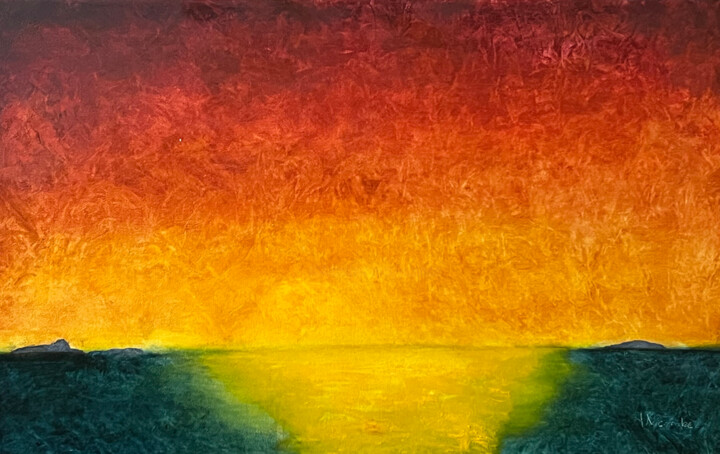 Coucher de soleil sur l'océan. Pittura, 15x24 in