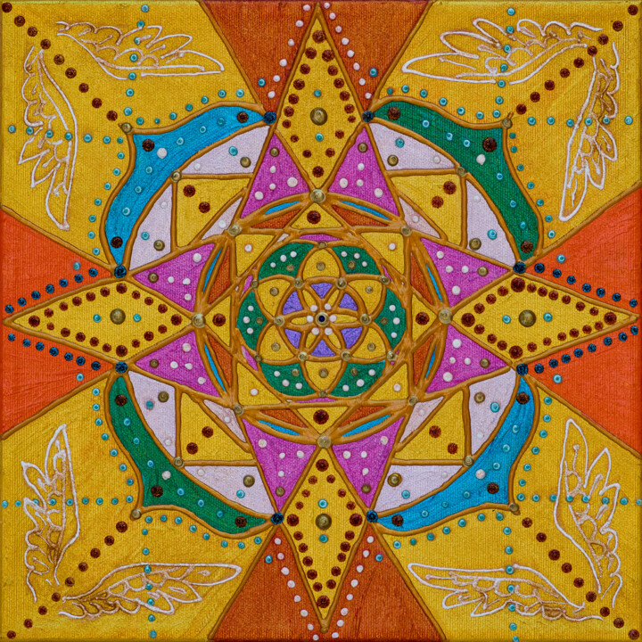 Painting titled "Abundance Code" by Vladilena Cherednichenko, Original Artwork, Acrylic Mounted on Wood Stretcher frame