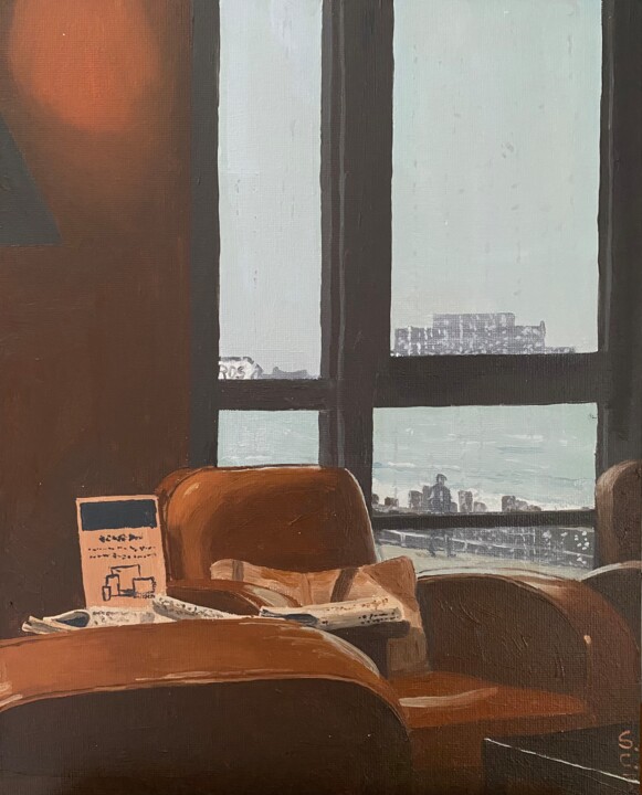 Painting titled "Le promeneur du Sil…" by Sophie Cousineau, Original Artwork, Oil Mounted on Cardboard