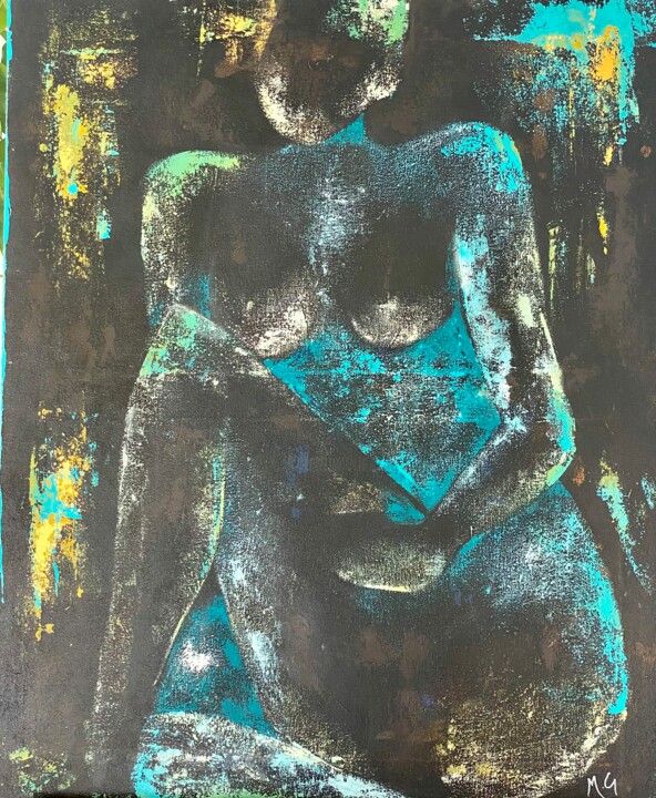 Marine 32 Nu féminin acrylique au couteau 绘画, 29.1x23.2 in