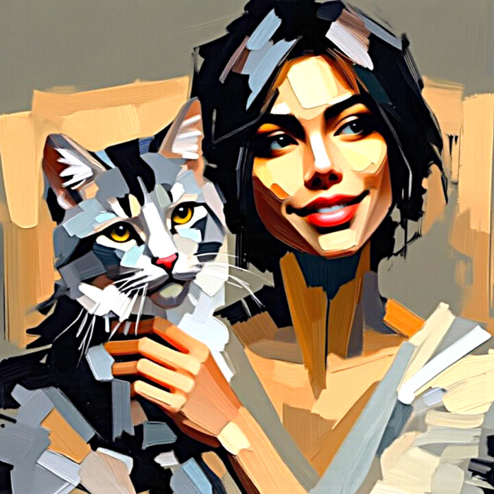 10-Mujer con gato 数字艺术