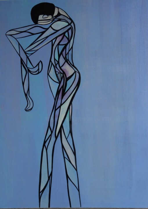 Pintura intitulada "Personnage Violet" por Solène Blanc, Obras de arte originais, Acrílico Montado em Armação em madeira