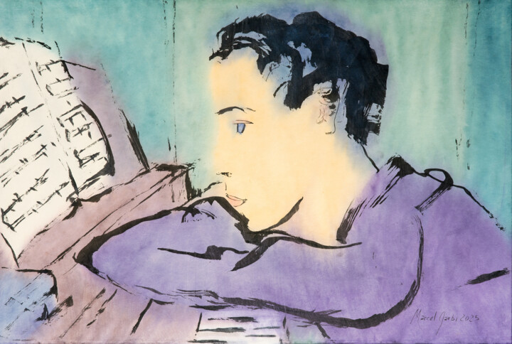 Painting titled "Silent Rehearsal" by Marcel Garbi, Original Artwork, Watercolor