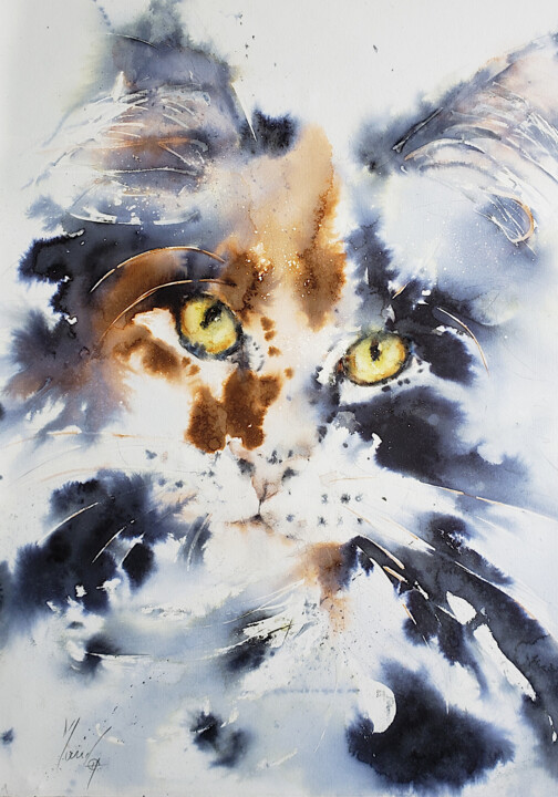 Love cat Painting, 22.1x15 in