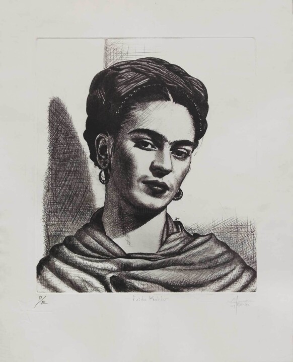 Frida Kahlo con rebozo 绘画, 19.7x23.6 in
