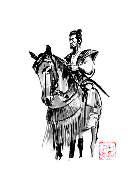 samourai a cheval Rysunek, 15,8x11,8 in
