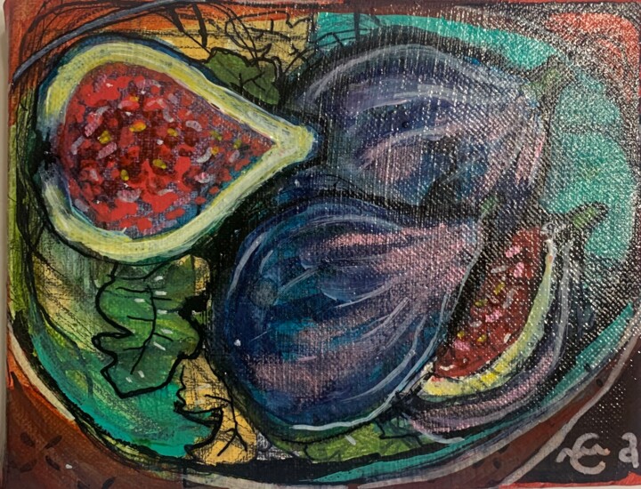 Dans l’assiette (figues) 绘画, 5.5x7.1 in