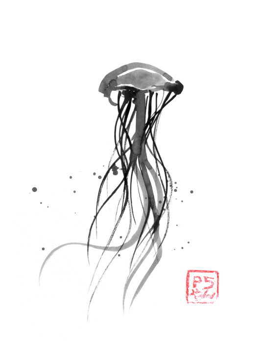 méduse en négatif 图画, 15.8x11.8 in