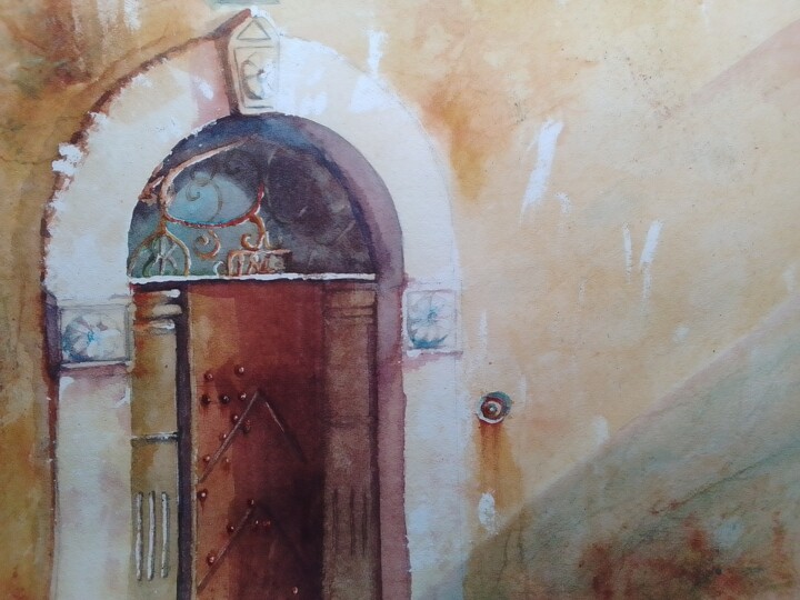 Malerei mit dem Titel "Porte ancienne" von Sylvie Cesari, Original-Kunstwerk, Aquarell