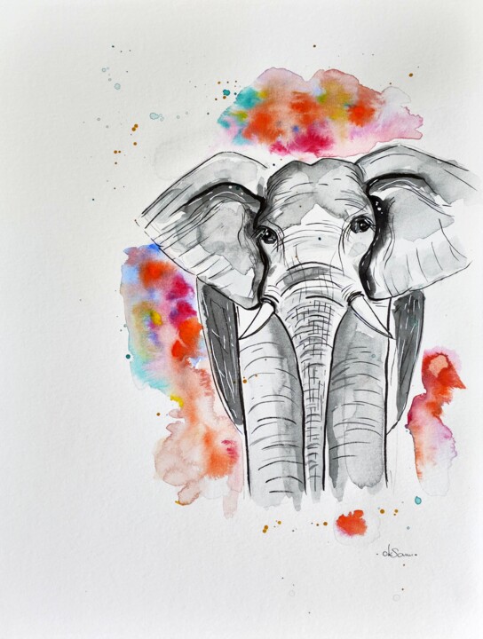Elephant 绘画, 12.6x9.5 in