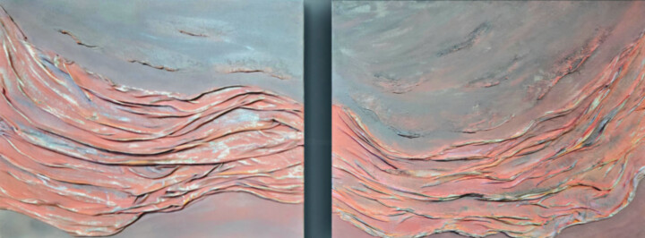 绘画 标题为“Dyptich PINK WAVES” 由Elena Gozunova, 原创艺术品, 布 安装在木质担架架上