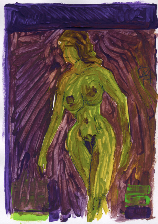 Akt im Zelteingang. 绘画, 8.3x5.9 in