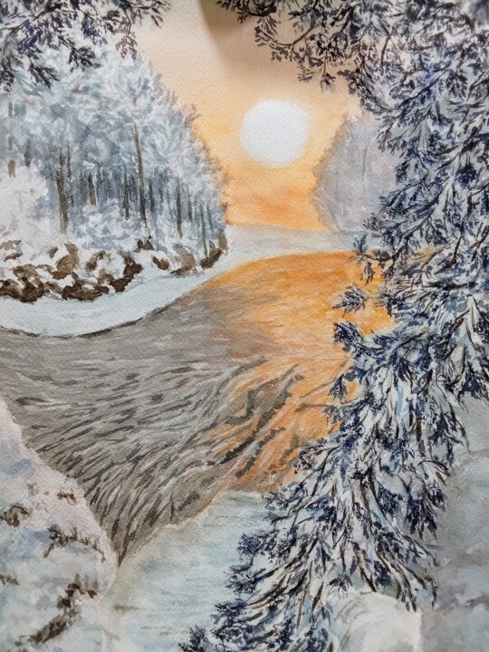 Зимняя река 绘画, 15.2x11.2 in