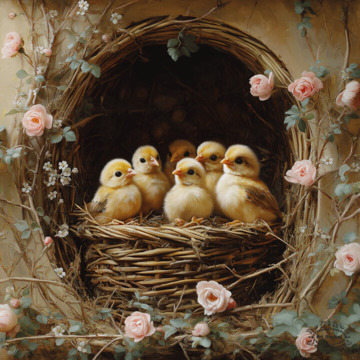 数字艺术 标题为“Fairy Chicks in the…” 由Nadzeya Dzemianchuk, 原创艺术品, AI生成的图像
