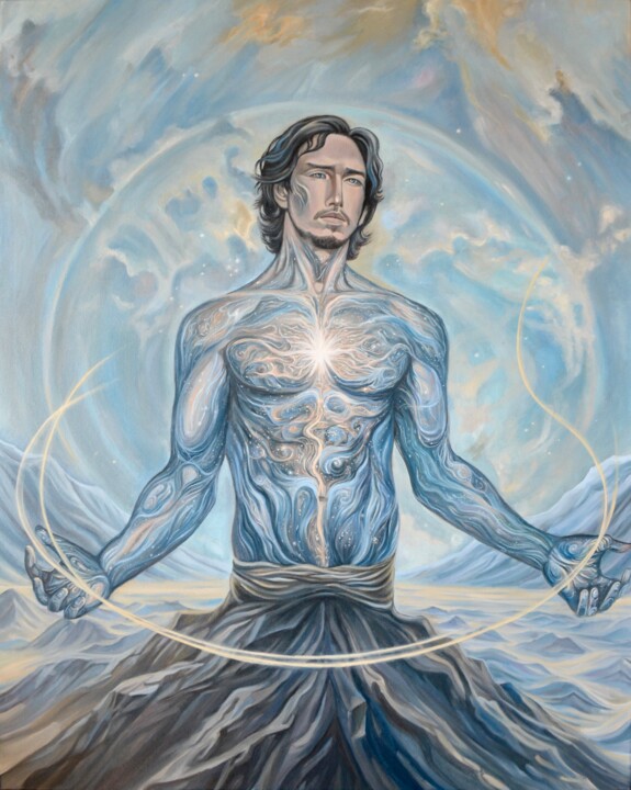 A Cosmic God-like Man in the Mountains 120x100 cm. 绘画, 47.2x39.4 in