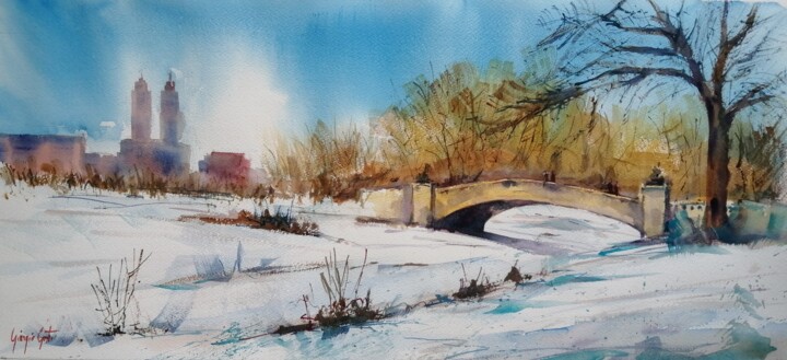 Painting titled "Central Park 3" by Giorgio Gosti, Original Artwork, Watercolor