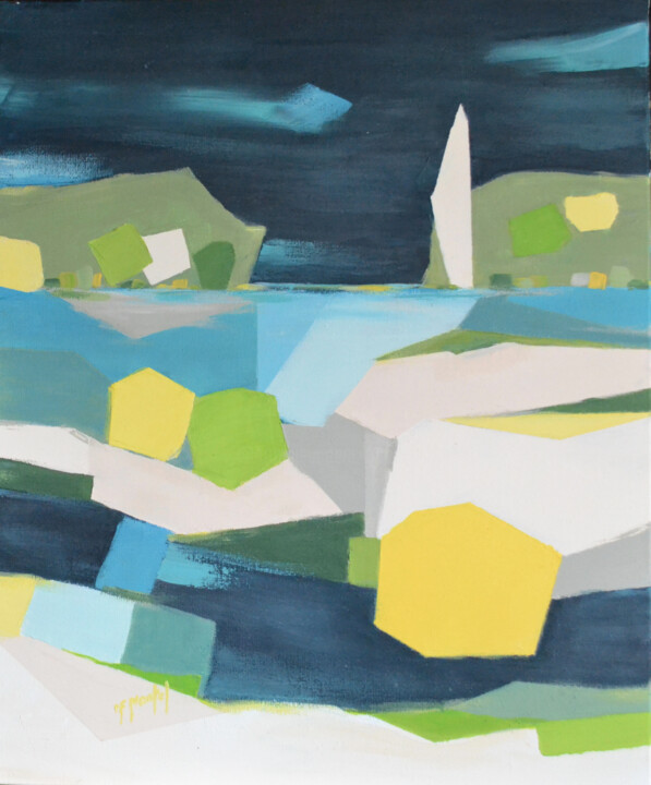 Painting titled "Quelque. part" by Fanou Montel, Original Artwork, Acrylic Mounted on Wood Stretcher frame