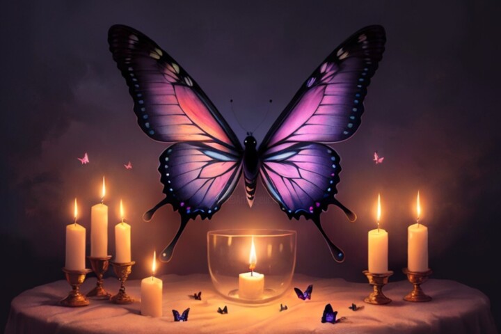 Papillon Mauve sous la Lueur des Chandelles 数字艺术