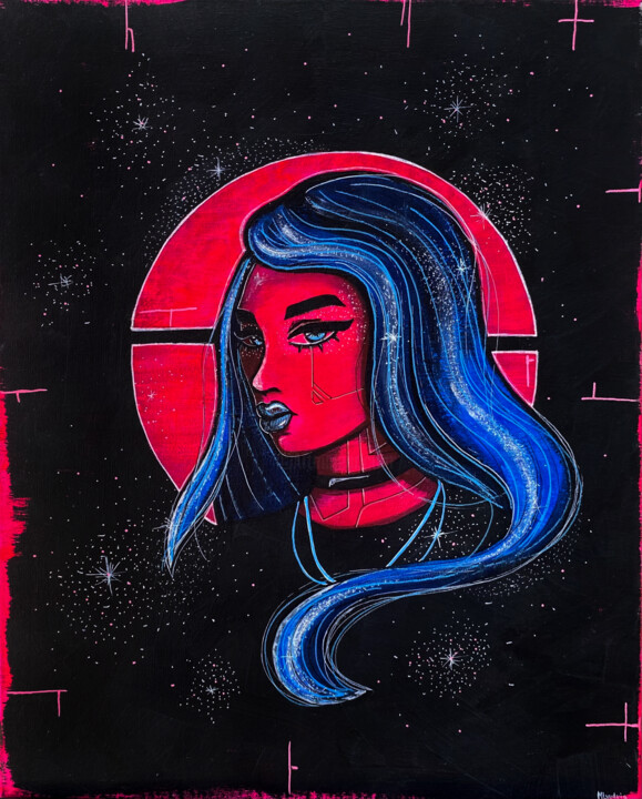 Portrait of a Girl in a Pink Circle, Tablo, 19,7x15,8 in