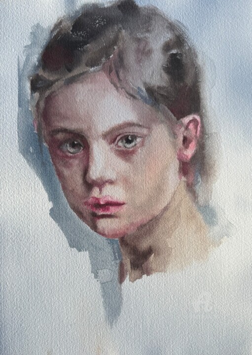 “Silence inside” 绘画, 13.8x9.8 in