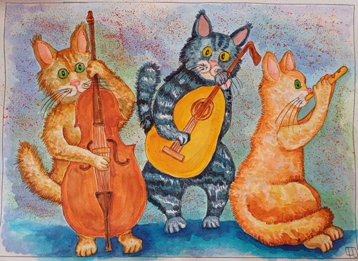 Cat's band 绘画, 11.8x16.3 in