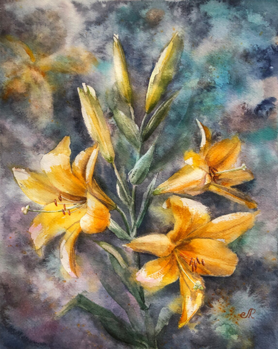 Lilies 绘画, 14.2x11.4 in