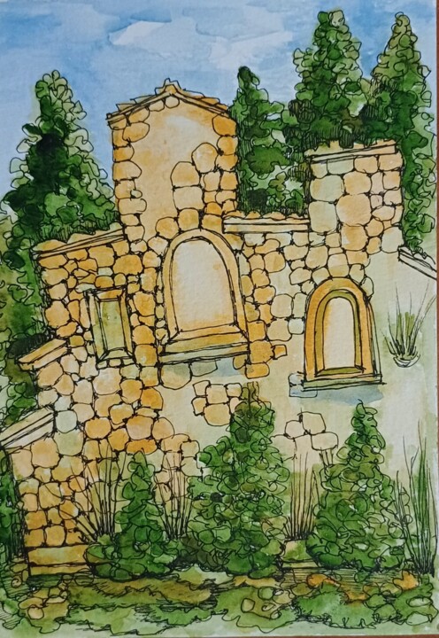 Old ruins in the woods 绘画, 8.3x5.8 in