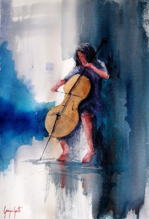 Painting titled "musician 7" by Giorgio Gosti, Original Artwork, Watercolor