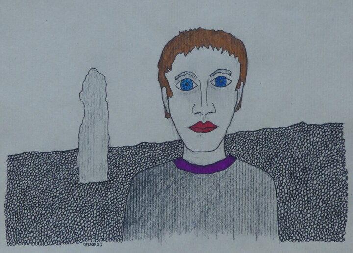" Homme et menhir " 图画, 8.3x11.7 in