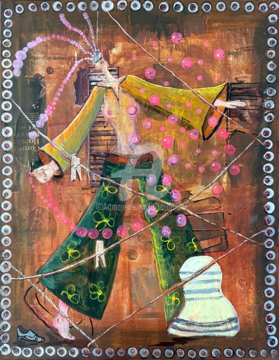绘画 标题为“Connectée” 由Lyne De Vee, 原创艺术品, 丙烯 安装在木质担架架上