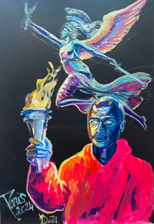 Paris J.O. 2024 Yvan Wouandji Картина, 23,4x16,5 in