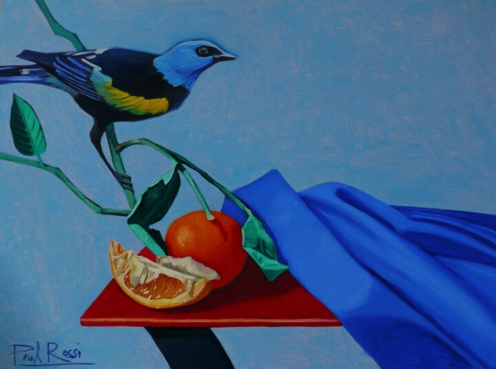 Painting titled "Still-Life With blu…" by Paul Rossi, Original Artwork, Oil