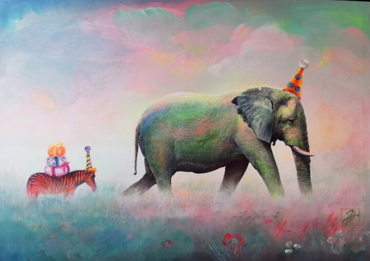 Colorful Elephant Art – Whimsical Animal Painting