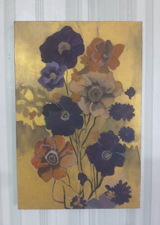 Schilderij getiteld "Flowers" door Desislava Antonova, Origineel Kunstwerk, Acryl Gemonteerd op Houten paneel