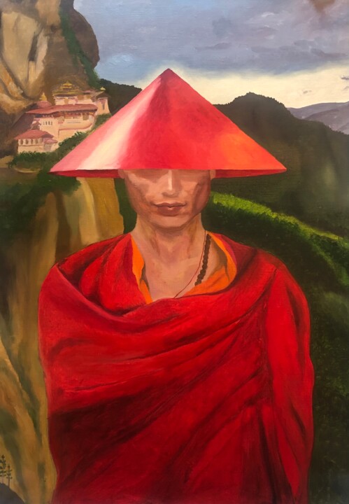 Монах в Бутане 绘画, 27.6x19.7 in