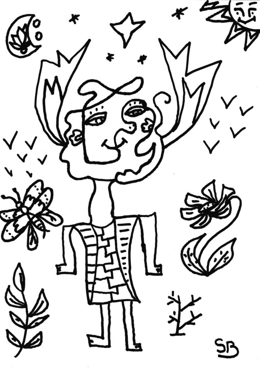 " Personnage onirique " Tekening, 11,8x8,3 in