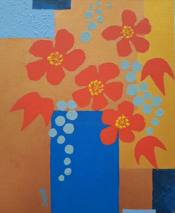 Peinture intitulée "Fleurs 2025-4" par Maryse Curinier-Rochette, Œuvre d'art originale, Acrylique Monté sur Carton