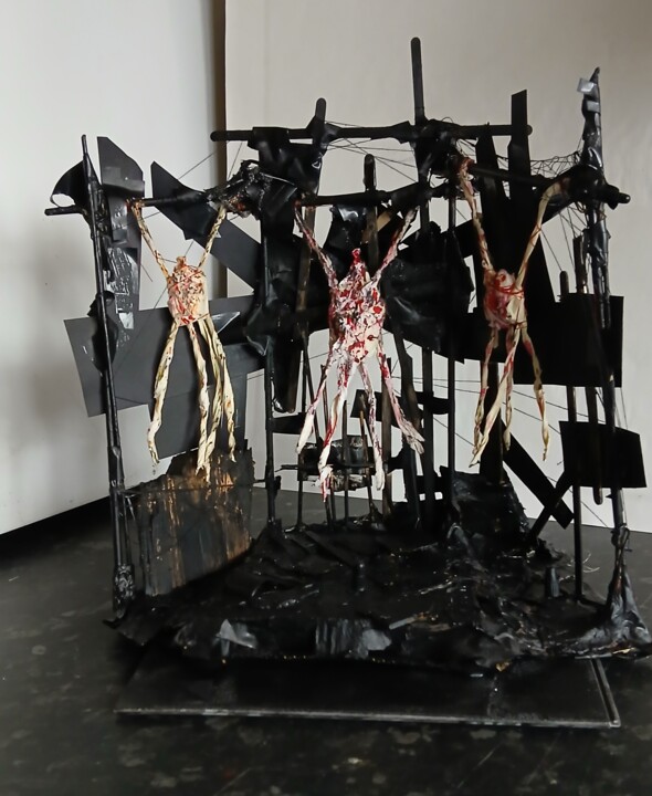 Escultura intitulada "TRES CALAMARES  NER…" por Joseph Urie, Obras de arte originais, Cartão