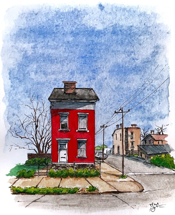The Red House in Covington Pintura, 7,8x5,8 in