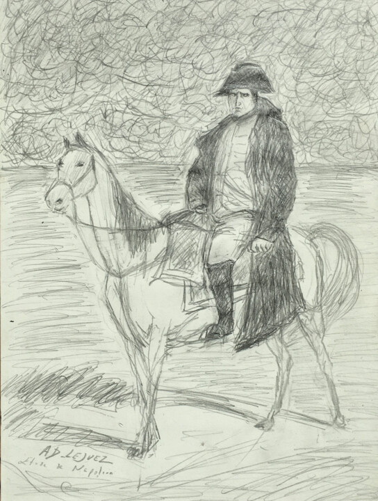 Étude de Napoléon Ier à cheval Desenho, 15,9x11,6 in