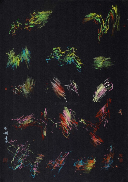 Zeichnungen mit dem Titel "Nocturne (3)" von Friedrich Zettl, Original-Kunstwerk, Pastell