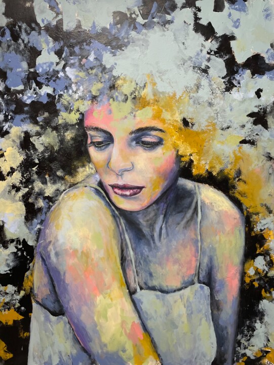 Peinture intitulée "Golden secret" par Miri Baruch, Œuvre d'art originale, Acrylique