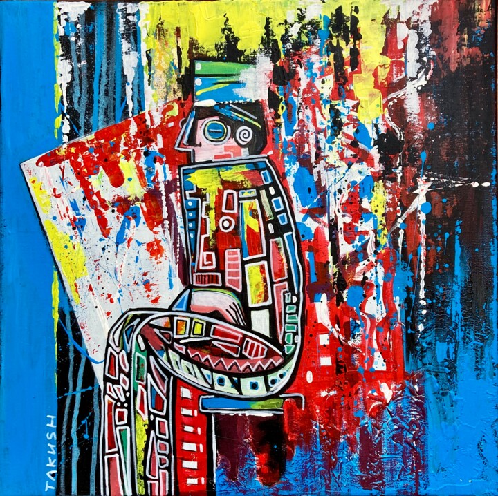Painting titled "Bellhop" by Takush, Original Artwork, Acrylic Mounted on Wood Stretcher frame